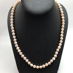 Vintage Genuine Real Light Pink 7MM Pearl Hand Knotted Necklace 40"